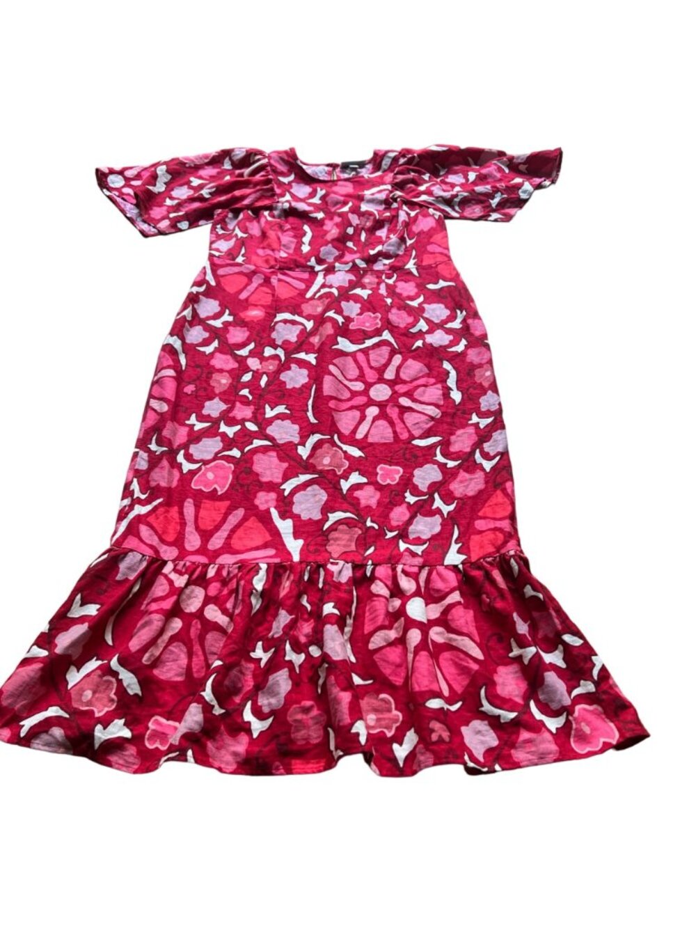 Rhode X Target Size 14 NEW Red Zinnia Floral Print Short Bell Sleeve Midi Dress - Picture 3 of 16
